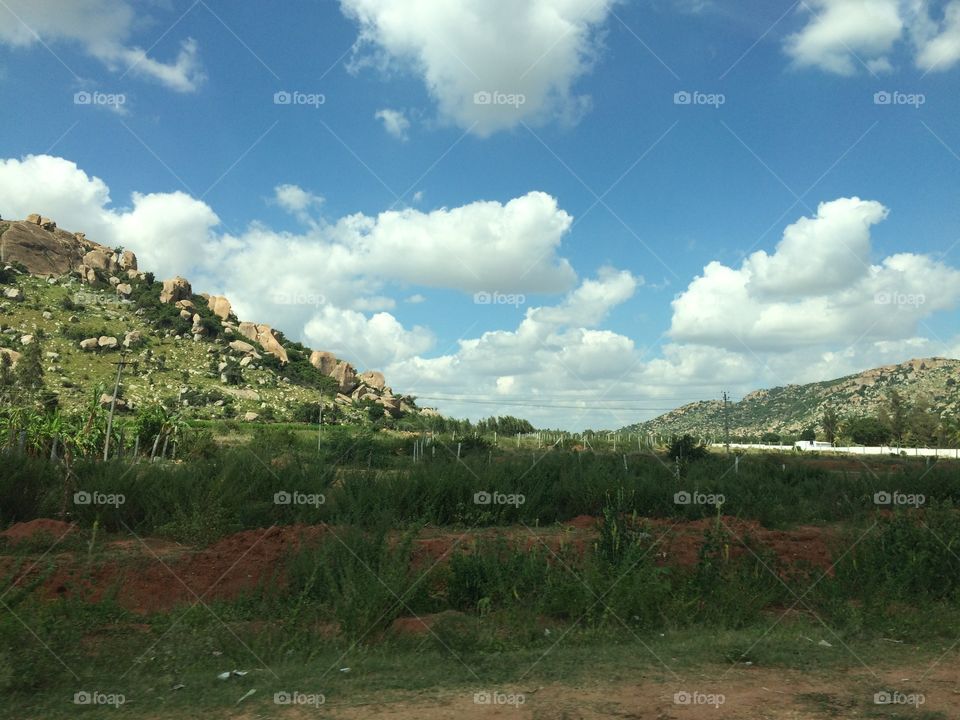 Hills and clouds. 