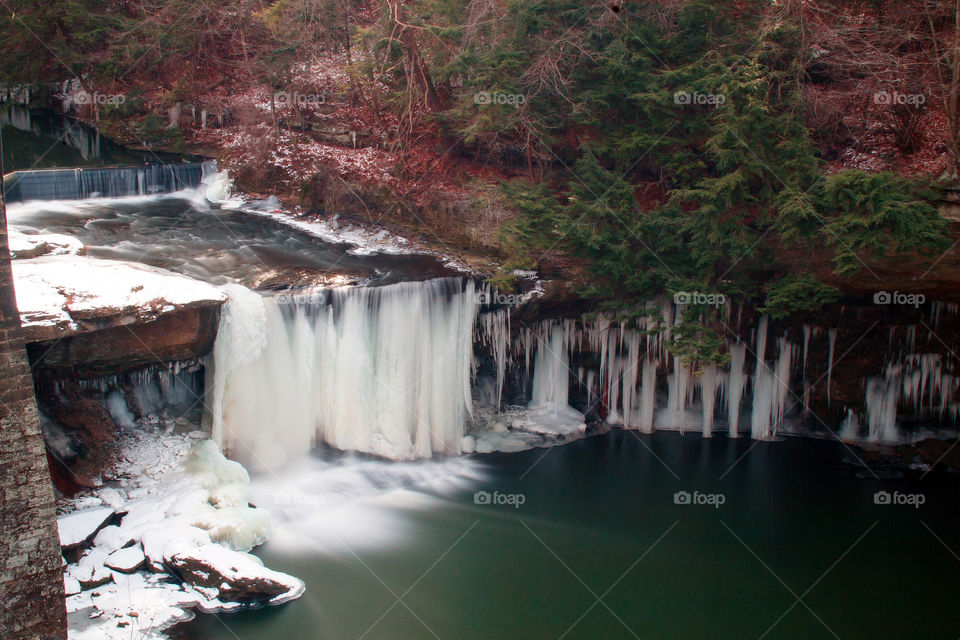 Mill Creek Falls, Mill Creek Park, Youngstown, Ohio in winter.