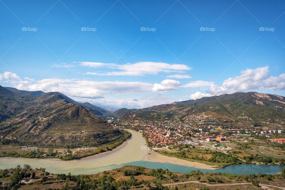 Two-colored river at  Mtskheta city Georgia