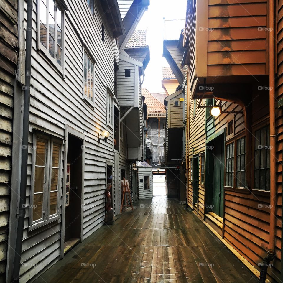 Wooden walkway in Bryggen, Bergen 