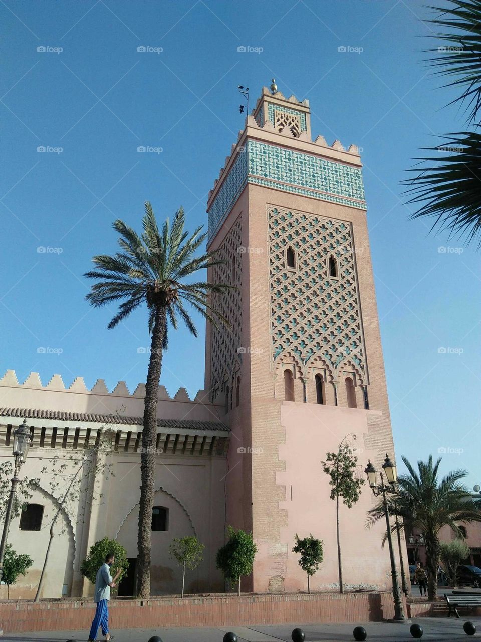 Splendid and beautiful minaret of kasbah mosque at marrakech city in Morocco.