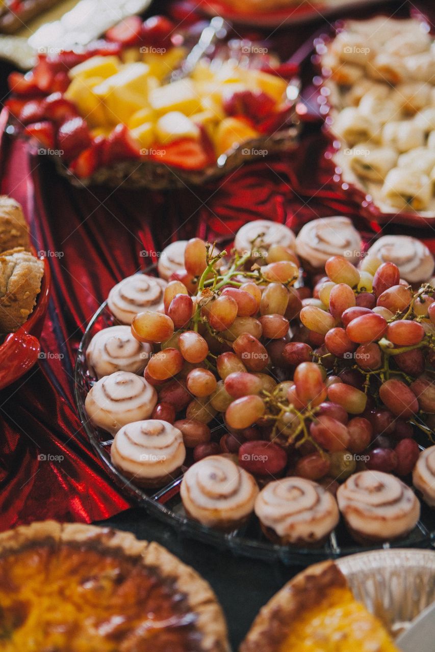 Grapes and cinnamon rolls