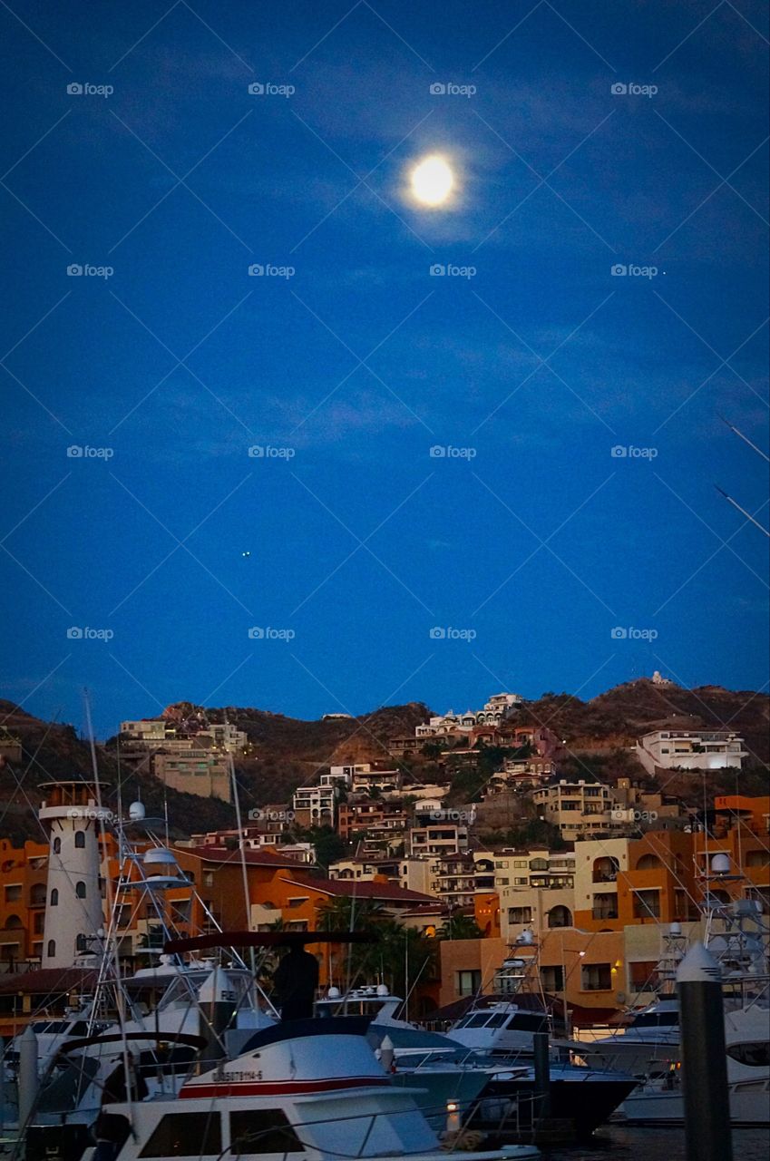 Moon setting over Cabo San Lucas. 