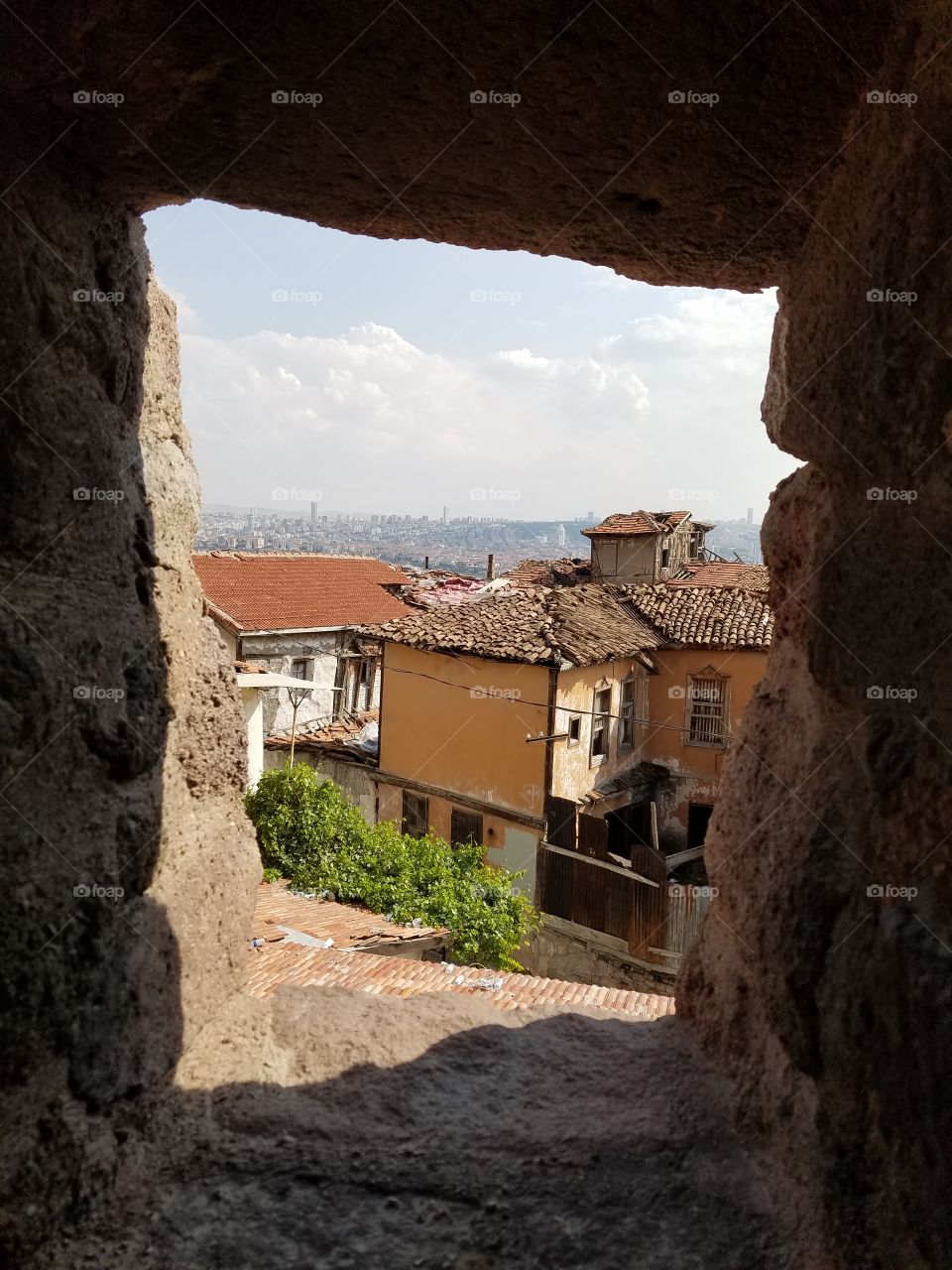 view from a window in the ankara castle in Turkey overlooking the city