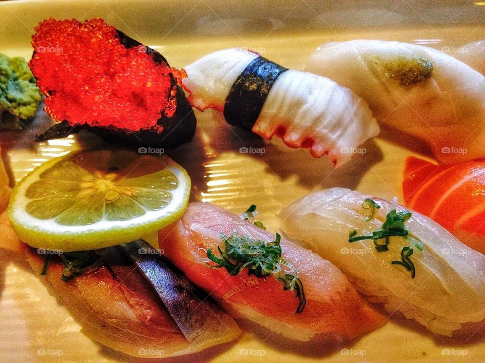 Fresh colorful nigiri sushi