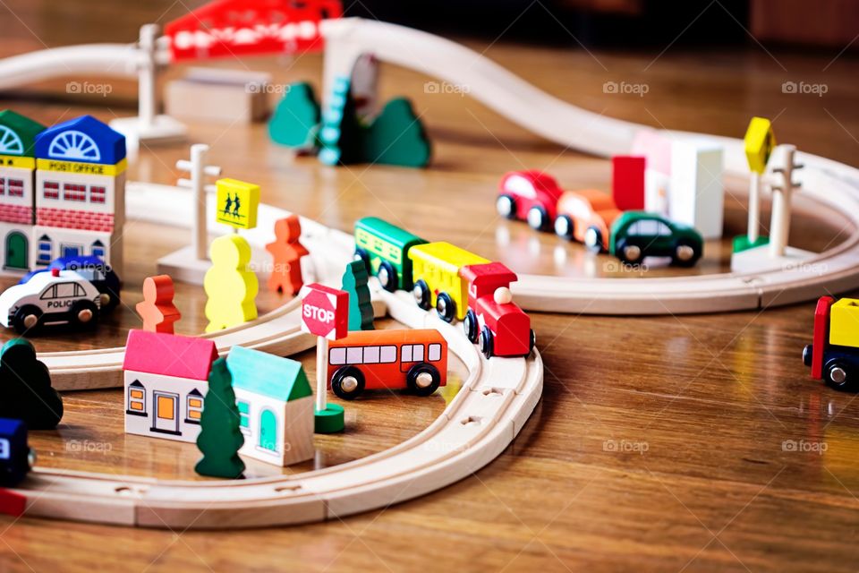 Toy train set wooden. Toy train set made of wood