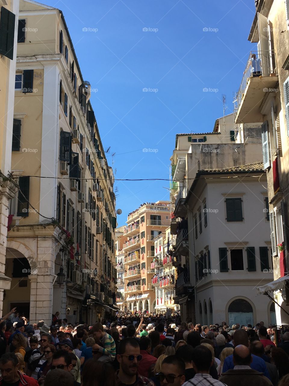 Busy Corfu Old Town streets, Greece