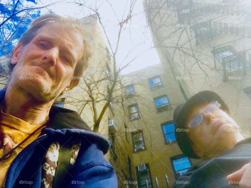 “Timothy Trespas” and I, “Petra Schiller” standing together in “Clinton Hill”, Brooklyn in autumn of 2019. Hypnotic Productions