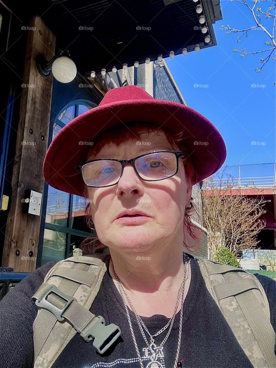 This is me, “Petra Schiller” a.k.a. “Maxine Firefox” standing by the “BOX HOUSE HOTEL” on “Box St” in “Greenpoint”, Brooklyn near the “Pulaski Bridge” and “Newtown Creek” on my way to take the “B43” bus to “Bushwick”. 2024. Hypnotic Productions