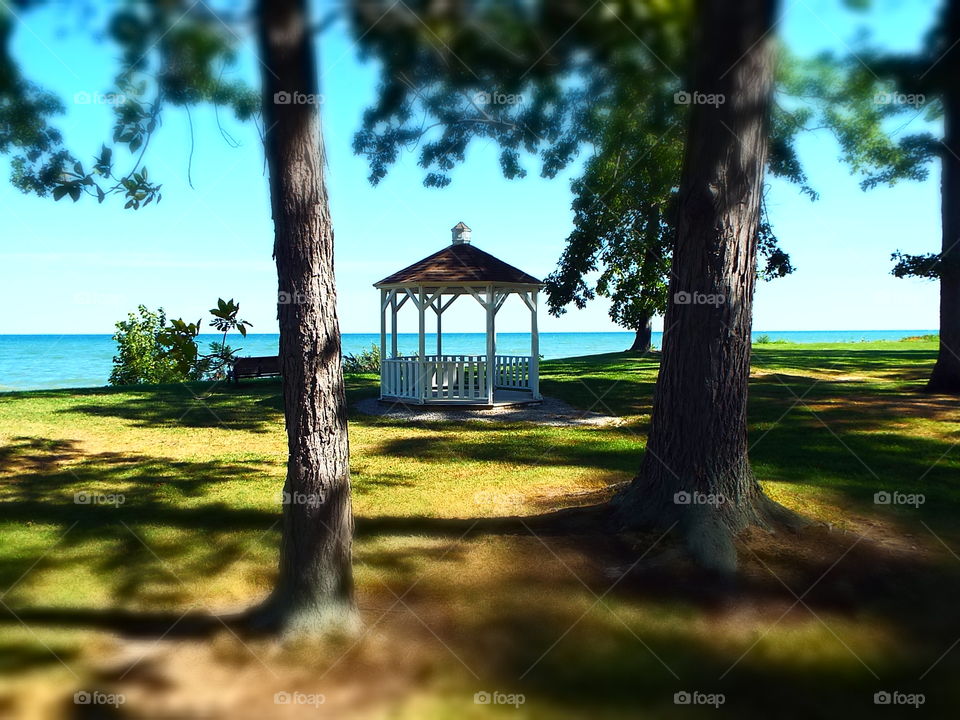 White gazebo  along Lake Erie