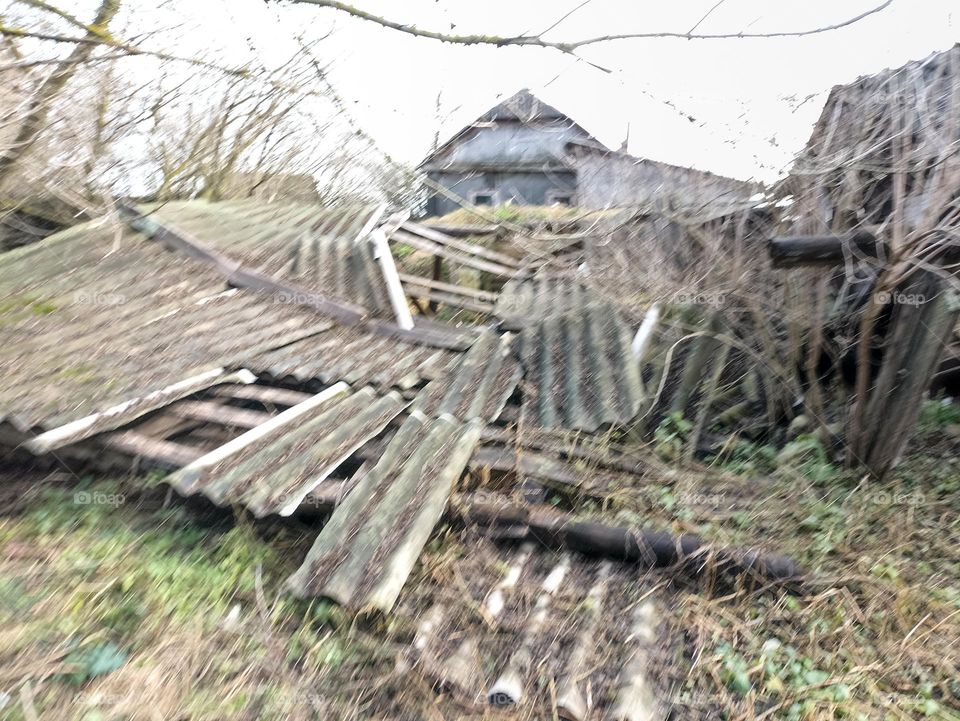 The destroyed barn