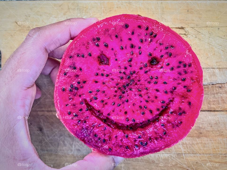 Smile with pitaya fruit