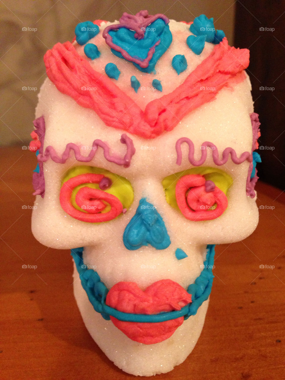 colorful sugar skull pink blue by melody