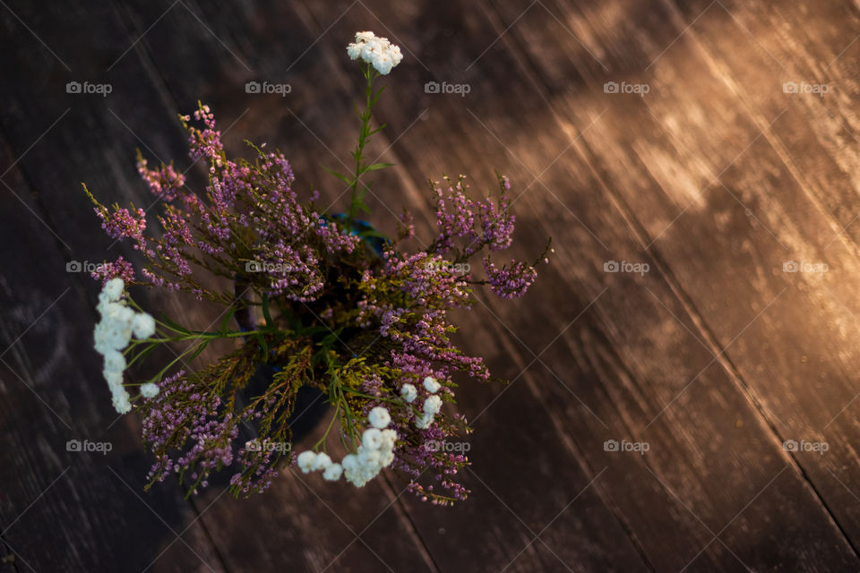 Vase with heather and natural sunlight