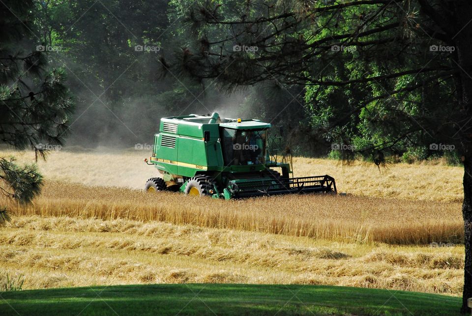 Harvesting with a John Deere combine 