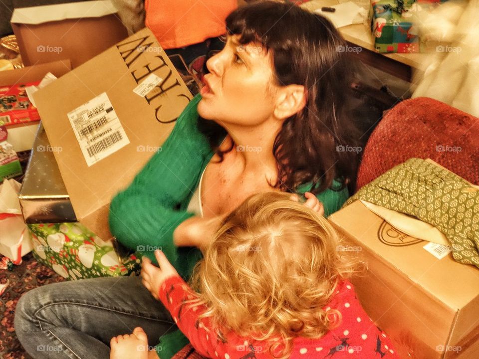 Christmas Morning. Surrounded By Clutter
