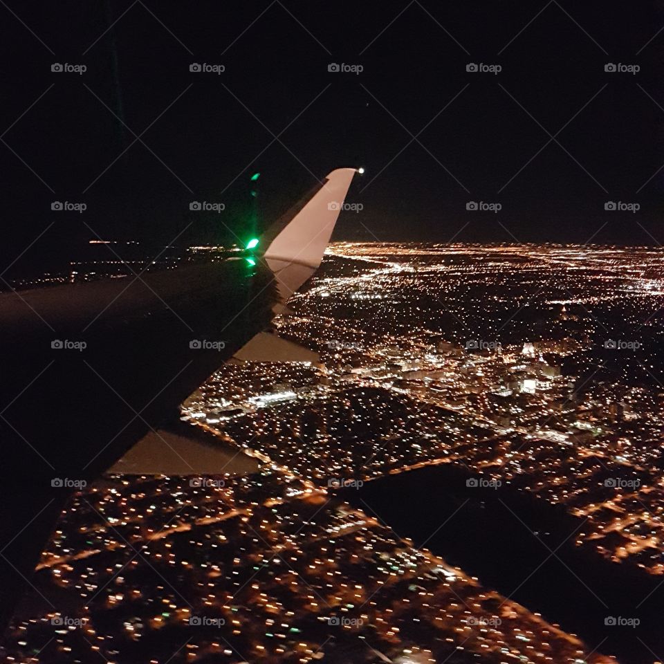 Beatutiful shot of Miami from a plane at night