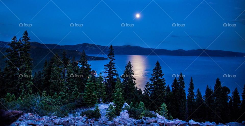 Blue moon light over Lake Tahoe 