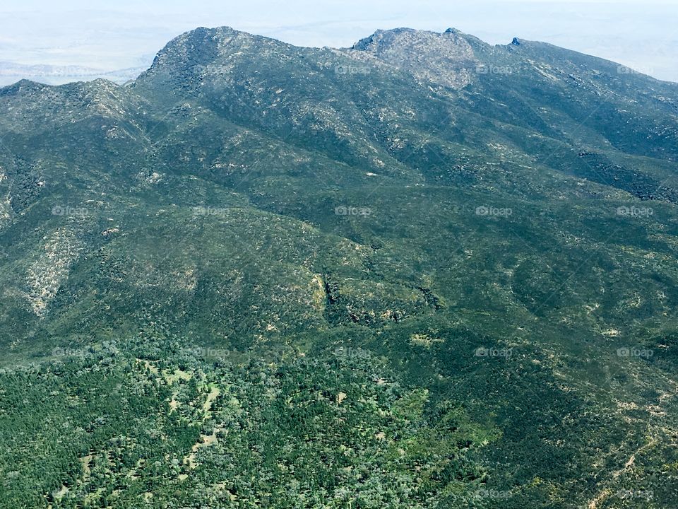 Rare colourful Springtime aerial view from a light plane of the historic Flinders Ranges in south Australia 