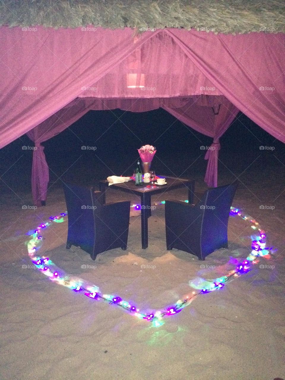Romantic diner on by beach 