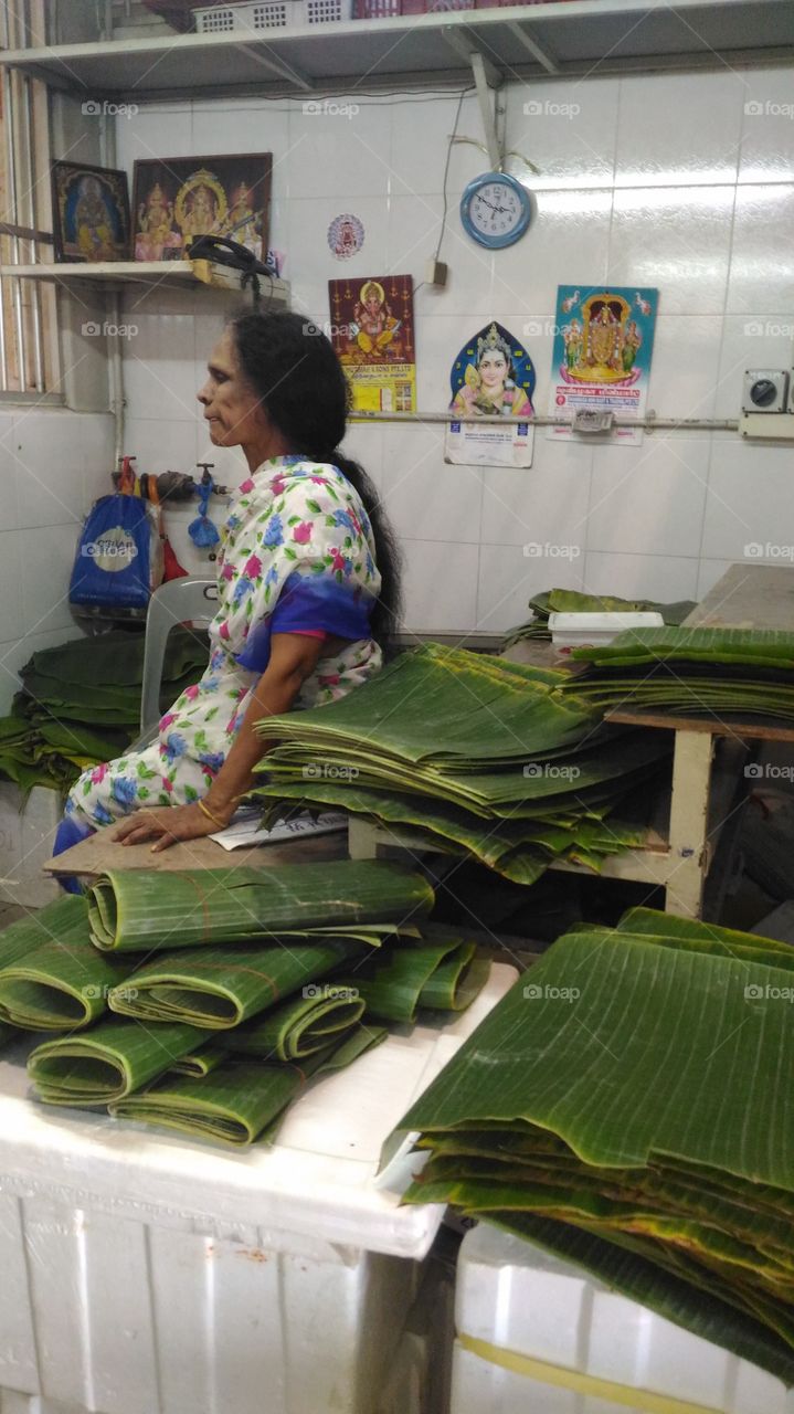Indian market.sale palm leaves.