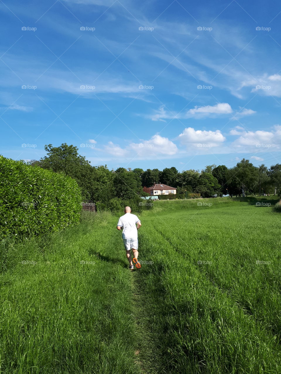 Man running through the meadow. Sport outdoors