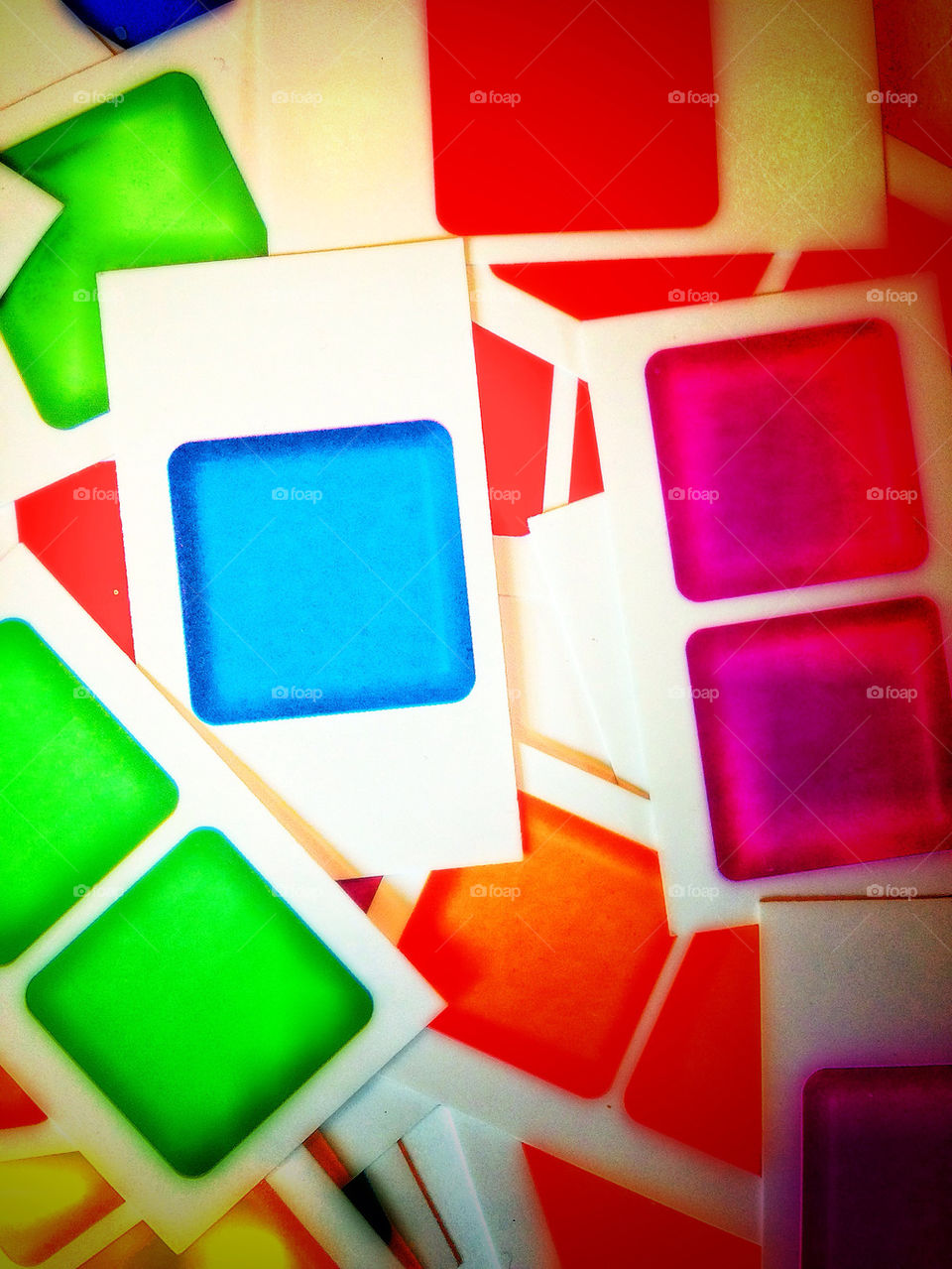 Bright colored square tiles in kindergarten school supplies