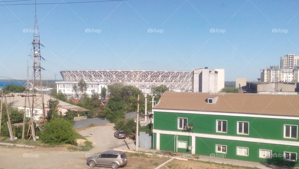 A view of Volgograd Arena from the train