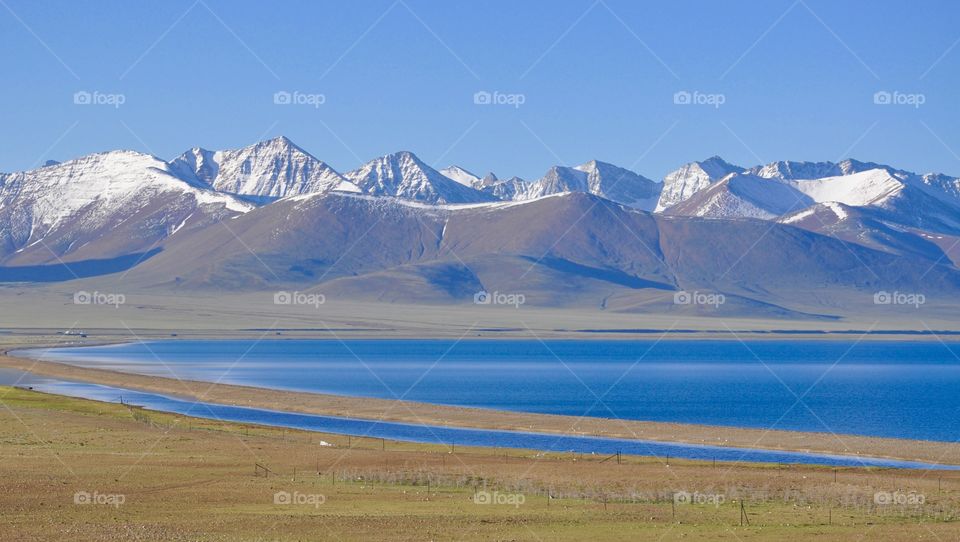 Evening at the lakeside in Tibet Namtso lake view 