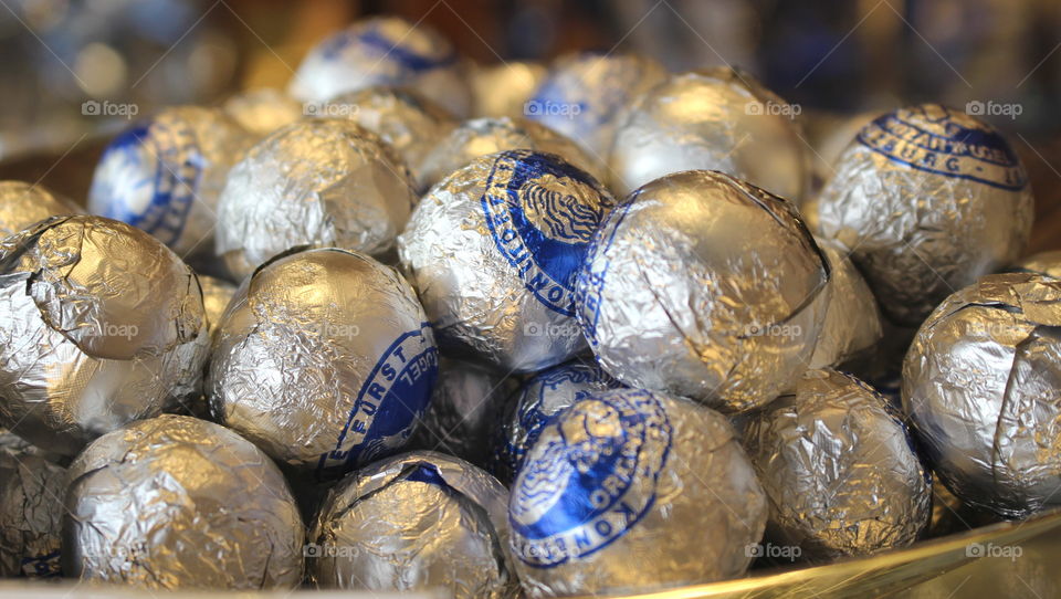 Chocolate wrapped in silvered paper