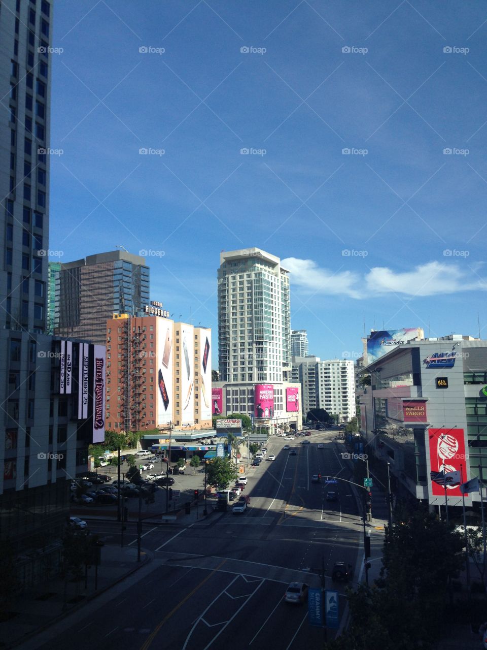 Los Angeles downtown urban. Urban city scene Los Angeles, Ca downtown street view hotel figueroa