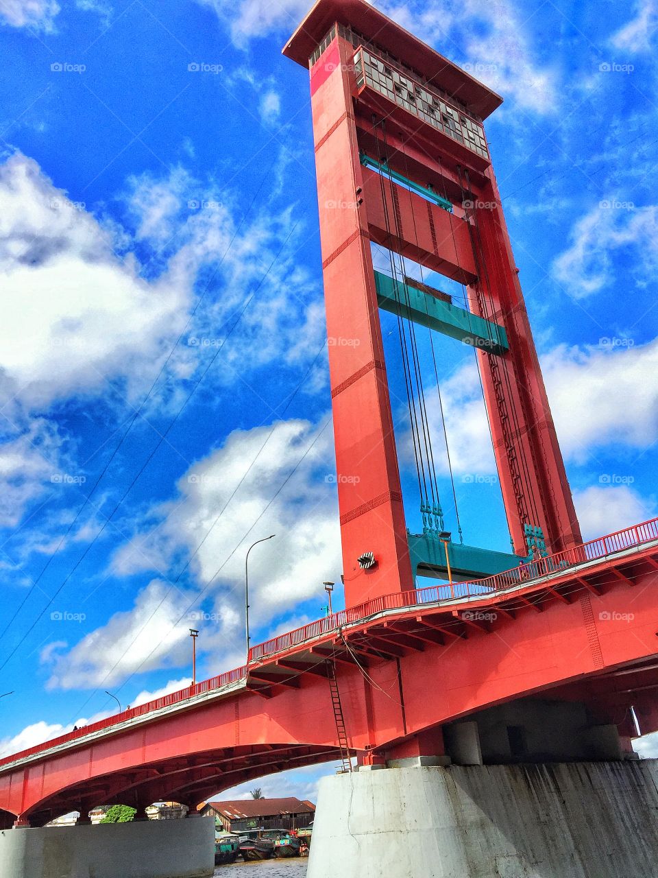 The Tower of Ampera Bridge capture from Musi River at South Sumatera