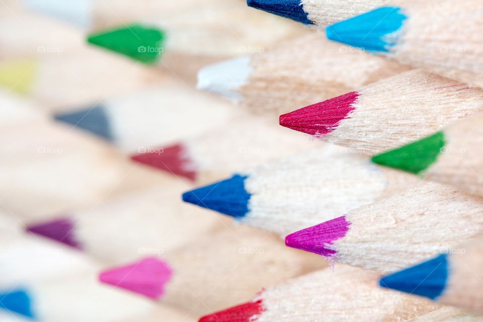 Closeup of colourful tips of pencils