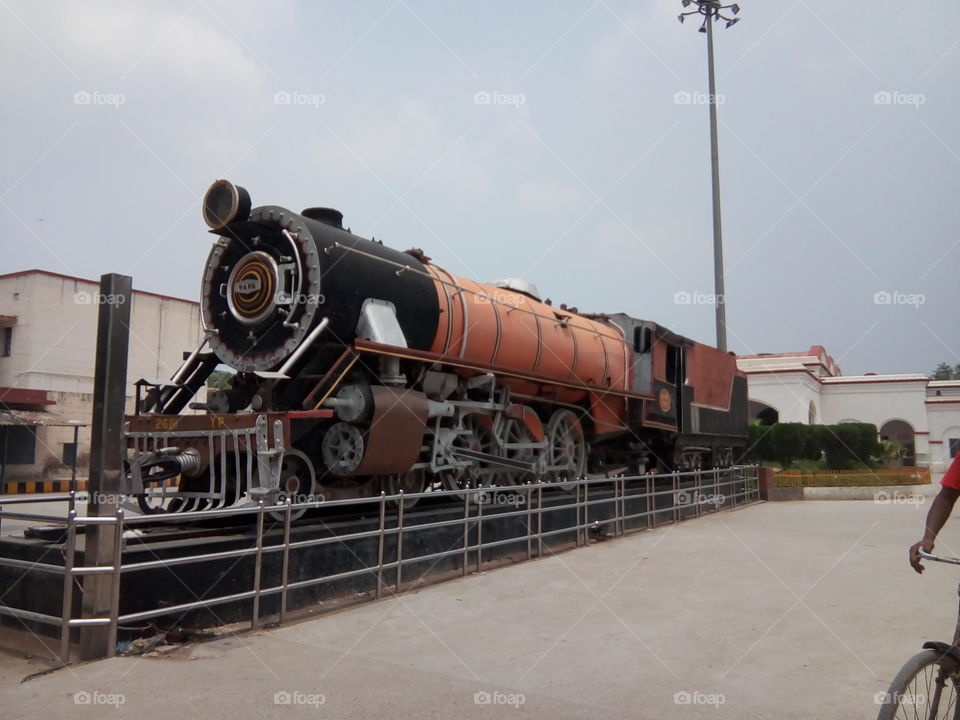 old antique rail engine demonstrate at railway station Patiala, Punjab, India.