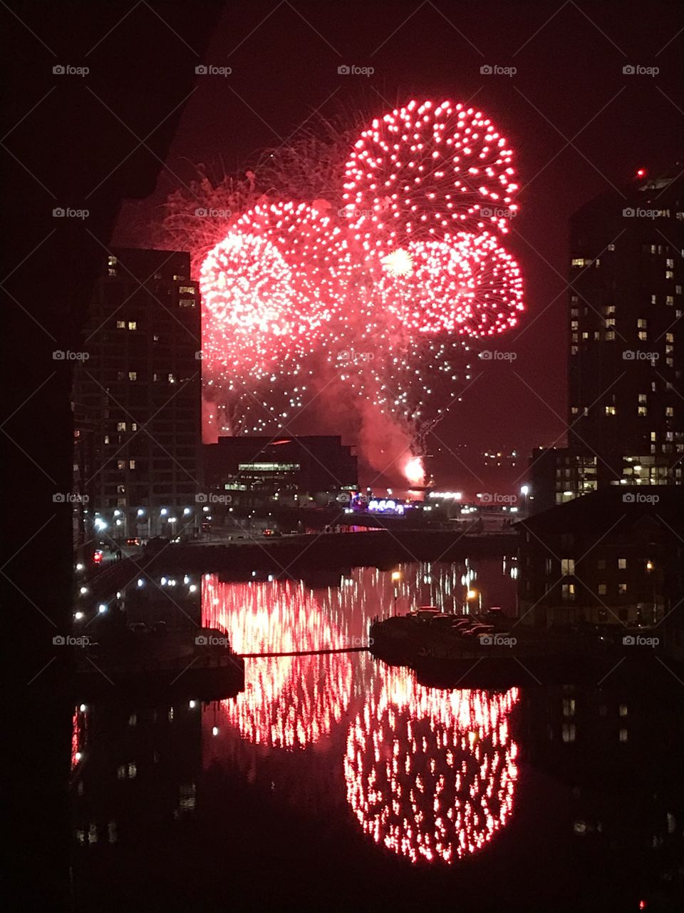 Fireworks over the water in Liverpool