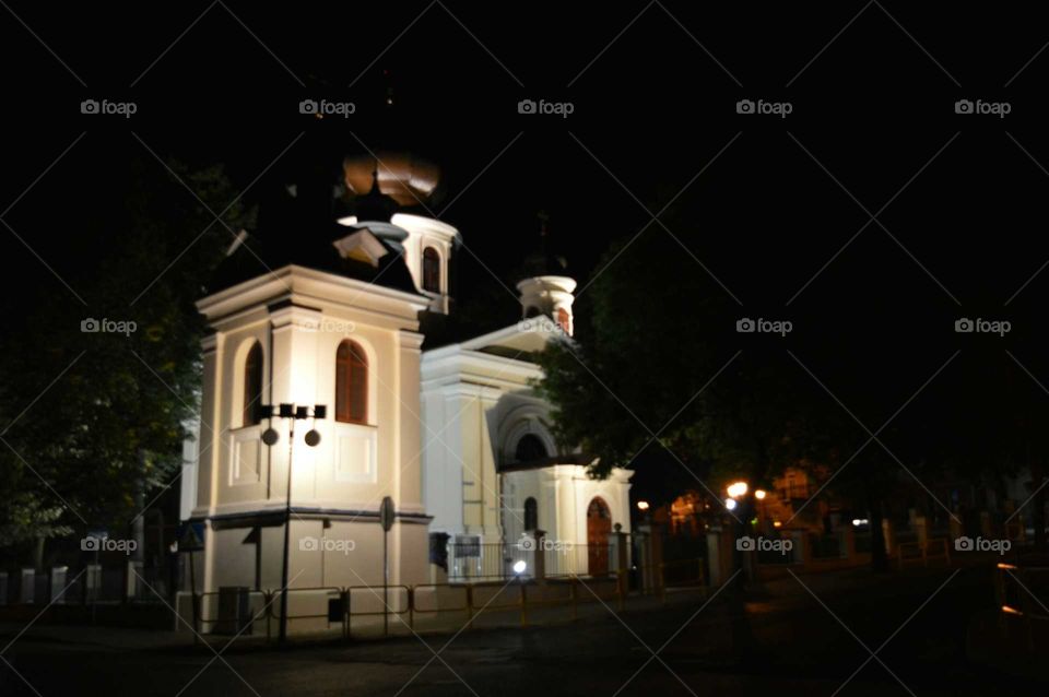 Unique architectural details at night in Poland