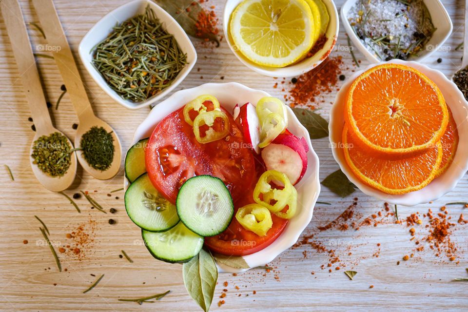 Salad and fruit