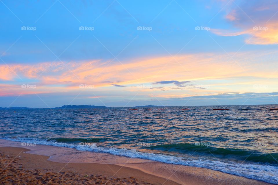 Beautiful sunset sky on Thailand tropical beach