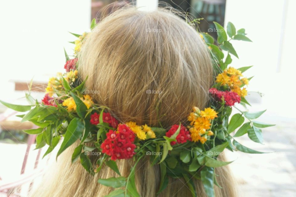 Flower crown - red & yellow & green