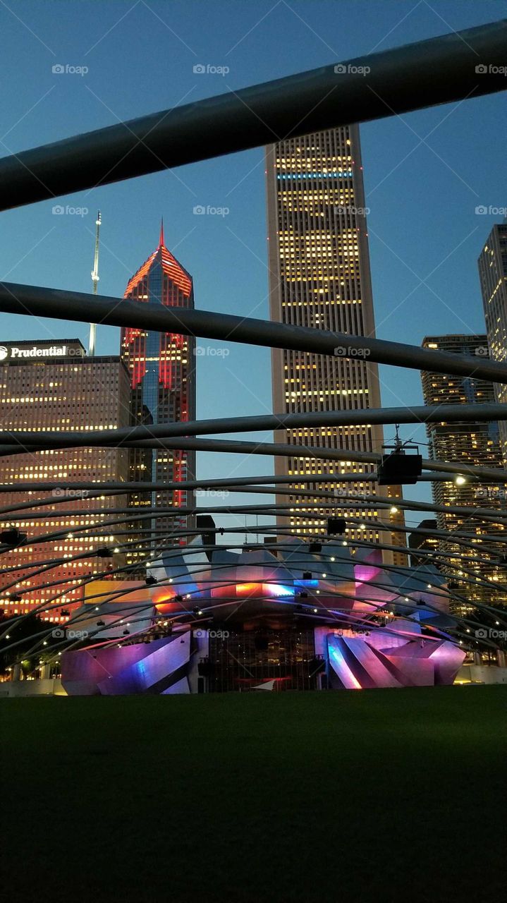 twilight in millennium park in Chicago, Illinois