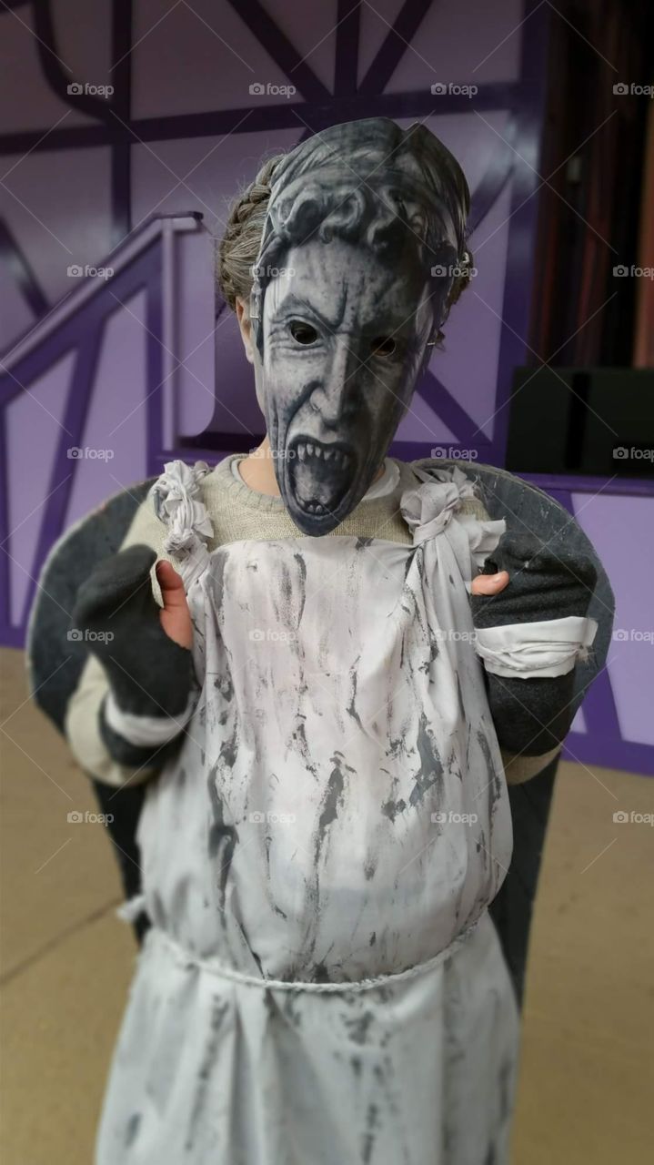 fancy dress costume of a weeping angel. doctor who monster.  Halloween BLINK
