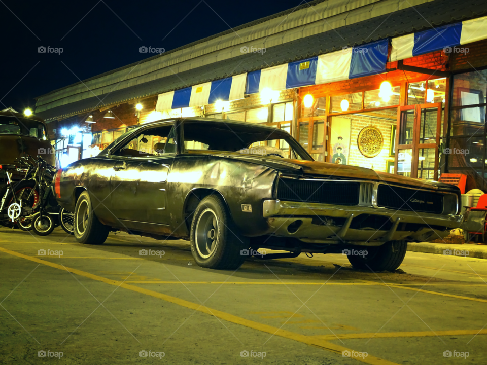 Old car. Walking street market in Bangkok city Thailand