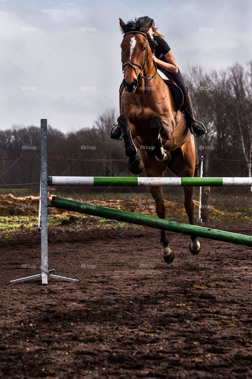 sport girl horse jumping by snaps