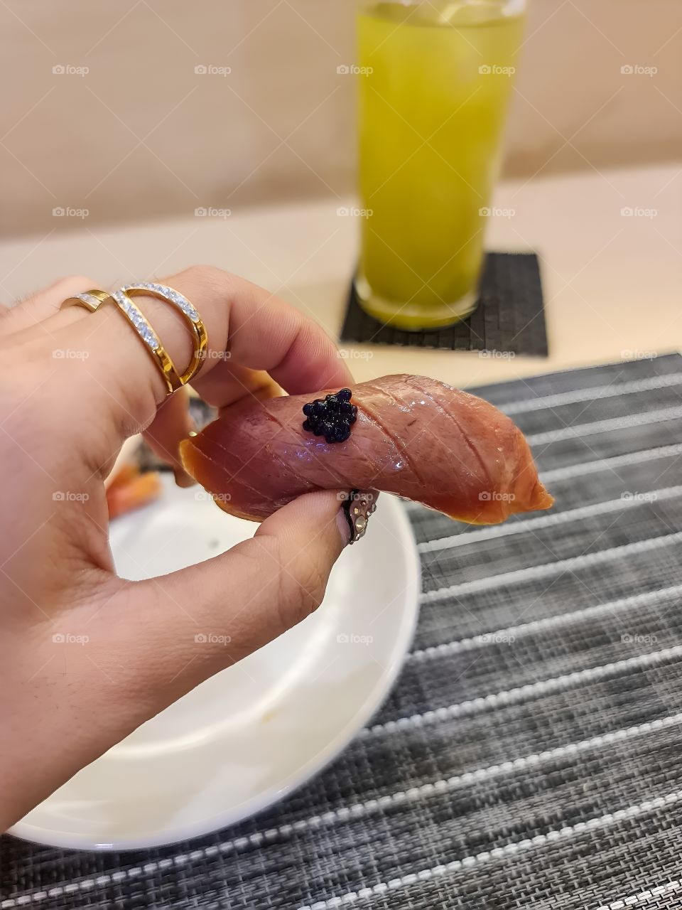 peace of tuna sushi with caviar