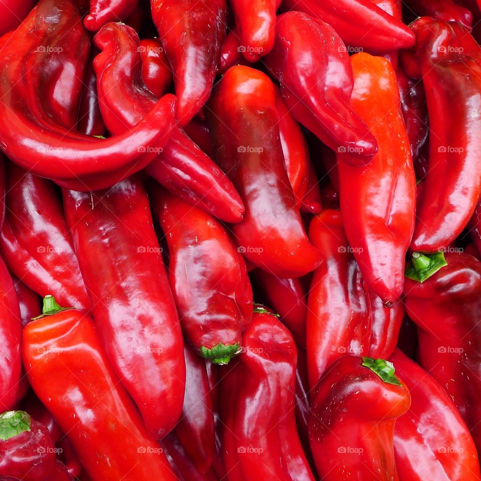 Red shining chilly peppers, photo taken in a farmers market somewhere in the world 