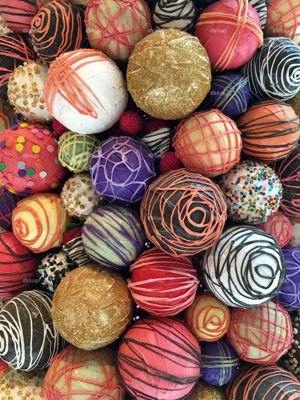 Full frame of round decorated objects