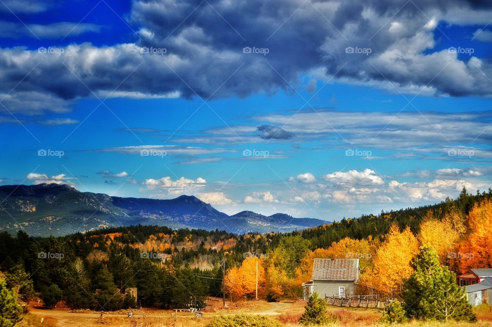 View of mountain with autumn trees at countryside