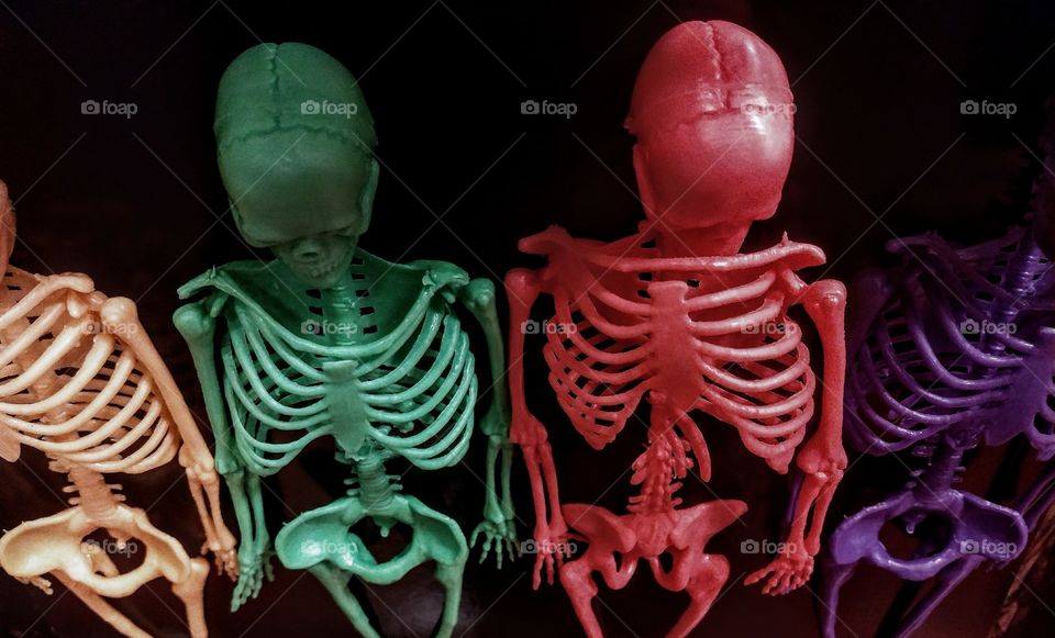 colorful Halloween skeleton decorations