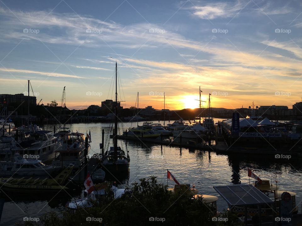 Sun setting down over inner harbour in Victoria