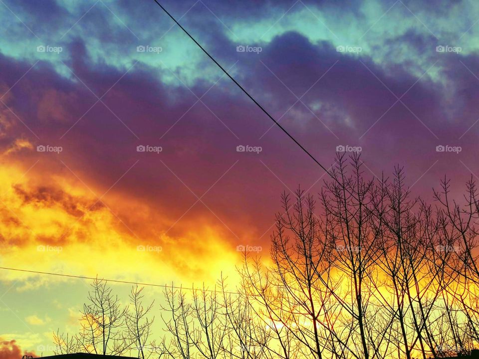 Purple clouds at sunset.  Nature.  All the colors of nature in one moment